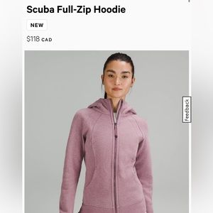 Lulu lemon Scuba Full-Zip Hoodie | Pink - Heathered Velvet Dust | Size 4